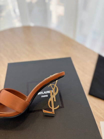 LOUIS VUITTON OPYUM OPEN TOE HIGH 10 CM MULES IN BRONZE BROWN CALFSKIN