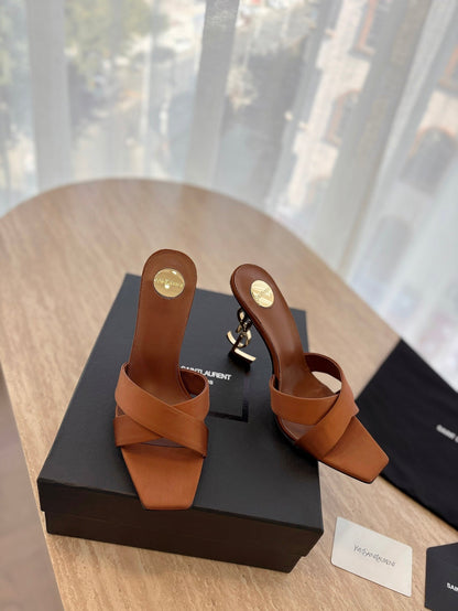 LOUIS VUITTON OPYUM OPEN TOE HIGH 10 CM MULES IN BRONZE BROWN CALFSKIN