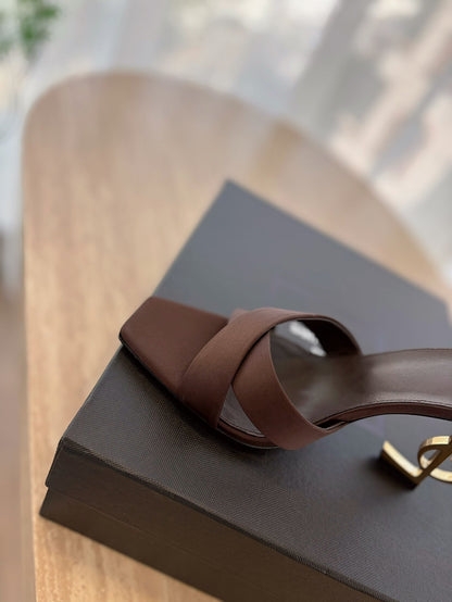 LOUIS VUITTON OPYUM OPEN TOE HIGH 10 CM MULES IN CHOCOLATE BROWN CALFSKIN