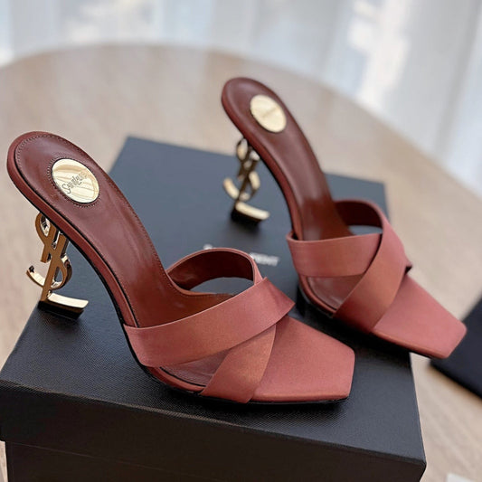 LOUIS VUITTON OPYUM OPEN TOE HIGH 10 CM MULES IN MARS RED CALFSKIN