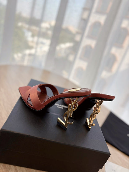LOUIS VUITTON OPYUM OPEN TOE HIGH 10 CM MULES IN MARS RED CALFSKIN