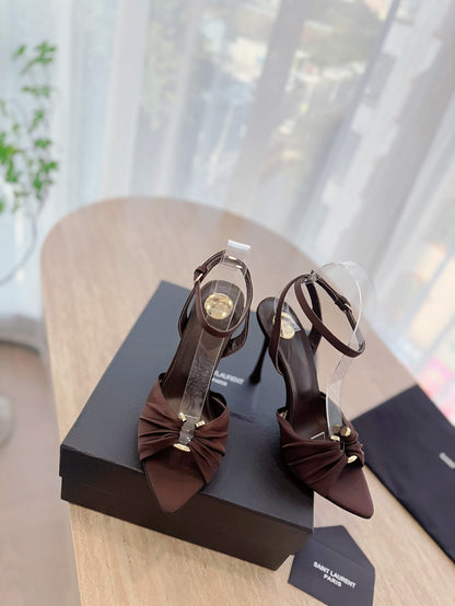 LOUIS VUITTON LOLA SANDAL 10 CM IN CHOCOLATE BROWN VISCOSE AND SILK