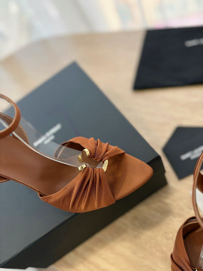 LOUIS VUITTON LOLA SANDAL 10 CM IN BRONZE BROWN VISCOSE AND SILK