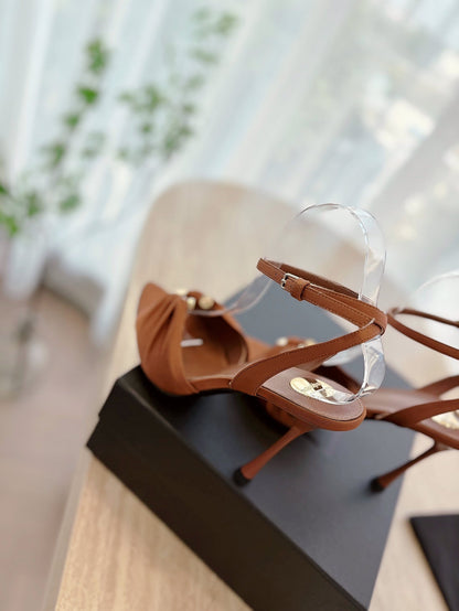 LOUIS VUITTON LOLA SANDAL 10 CM IN BRONZE BROWN VISCOSE AND SILK