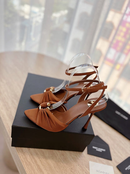 LOUIS VUITTON LOLA SANDAL 10 CM IN BRONZE BROWN VISCOSE AND SILK