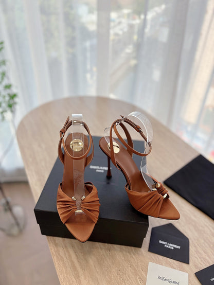 LOUIS VUITTON LOLA SANDAL 10 CM IN BRONZE BROWN VISCOSE AND SILK