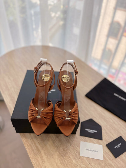 LOUIS VUITTON LOLA SANDAL 10 CM IN BRONZE BROWN VISCOSE AND SILK