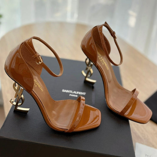 LOUIS VUITTON CLASSIC HIGH HEELS 10 CM IN BRONZE BROWN PATENT CALFSKIN