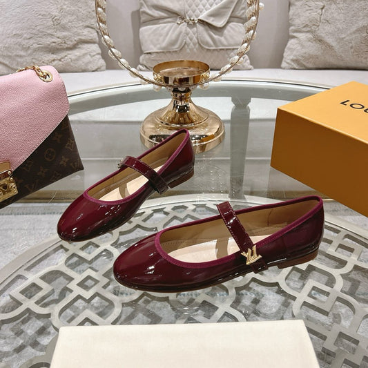 LOUIS VUITTON MARY JANE SHOES IN WINE RED PATENT CALFSKIN