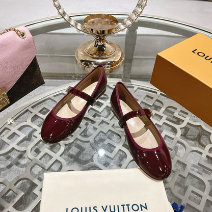 LOUIS VUITTON MARY JANE SHOES IN WINE RED PATENT CALFSKIN