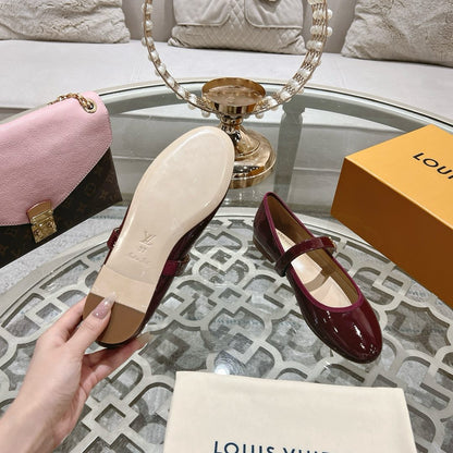 LOUIS VUITTON MARY JANE SHOES IN WINE RED PATENT CALFSKIN