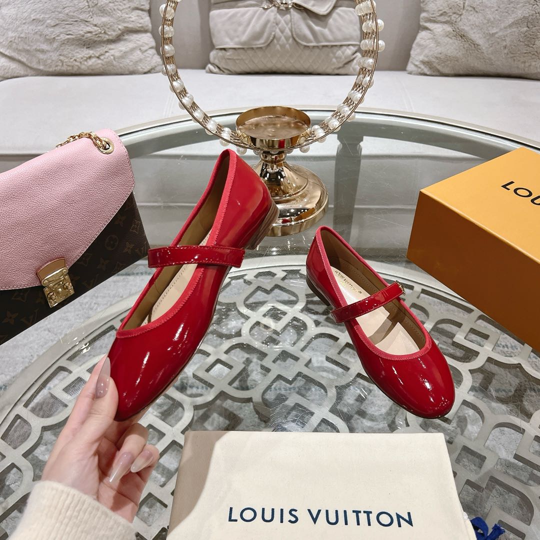 LOUIS VUITTON MARY JANE SHOES IN CHERRY RED PATENT CALFSKIN