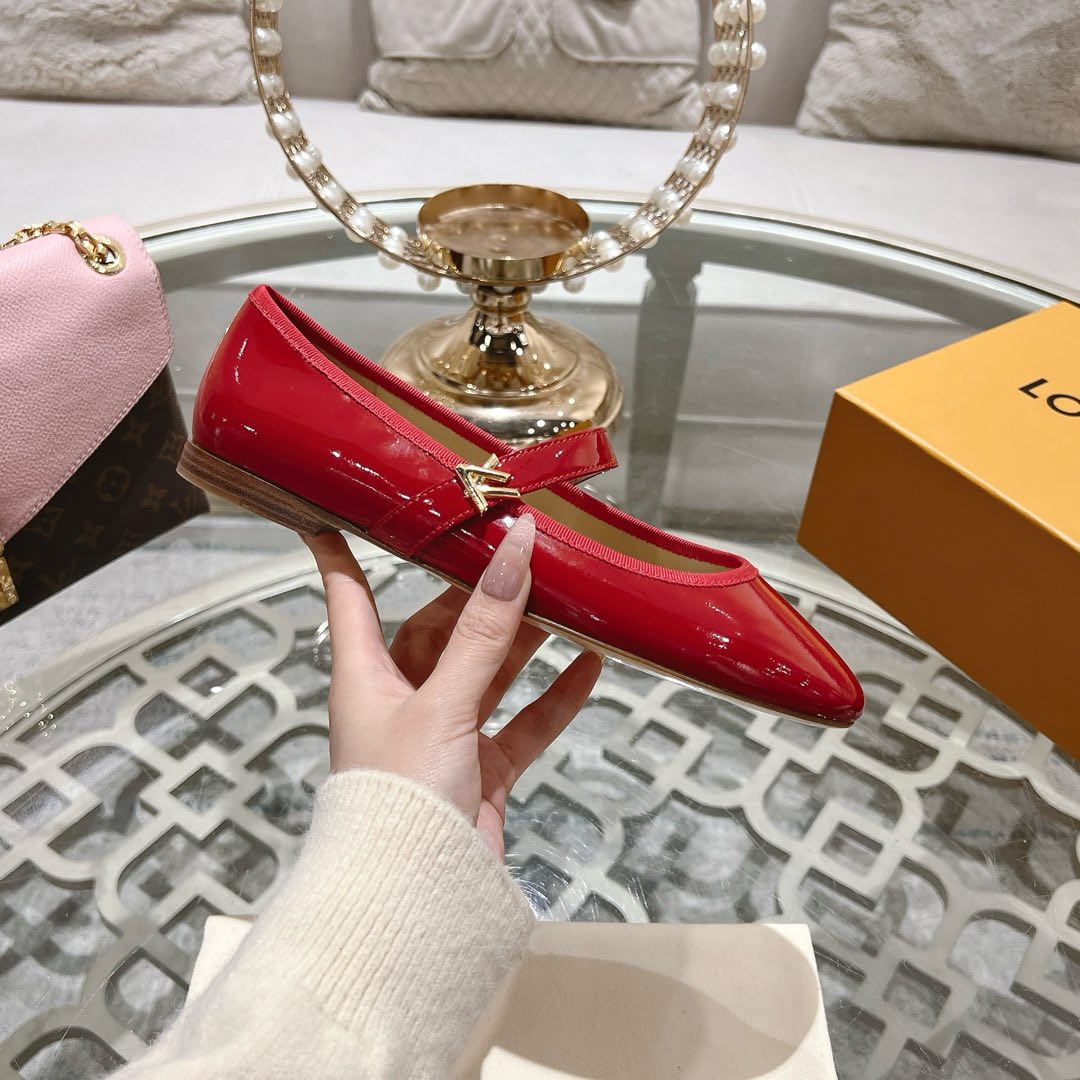LOUIS VUITTON MARY JANE SHOES IN CHERRY RED PATENT CALFSKIN