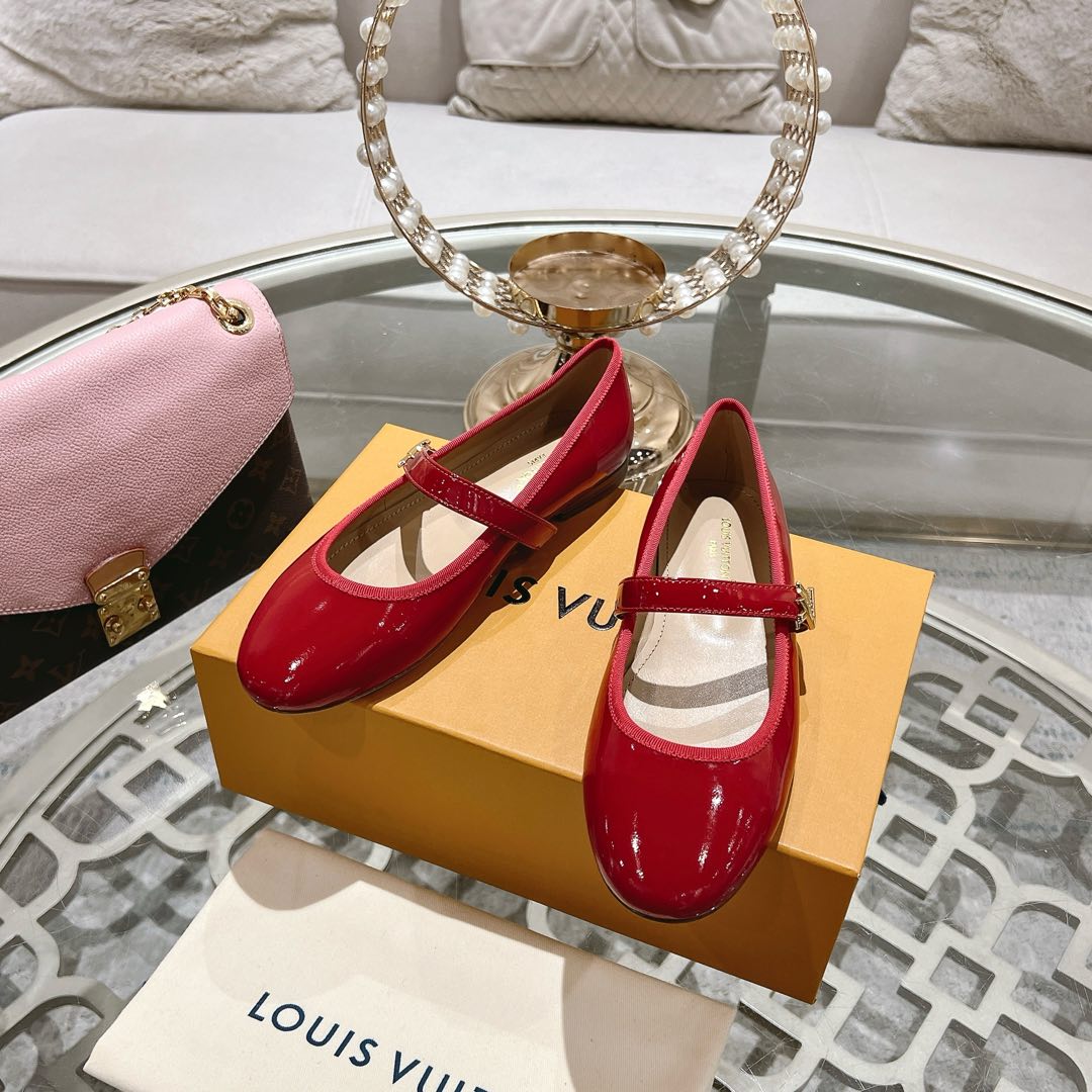 LOUIS VUITTON MARY JANE SHOES IN CHERRY RED PATENT CALFSKIN