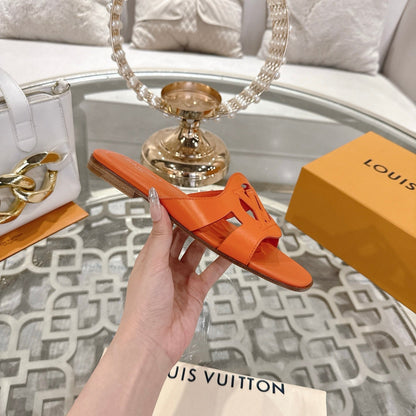 LOUIS VUITTON ISOLA FLAT SLIDE IN VIVID ORANGE CALFSKIN