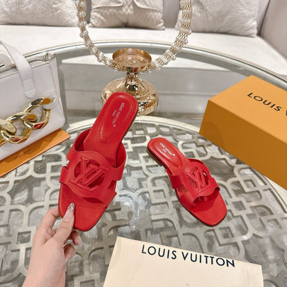 LOUIS VUITTON ISOLA FLAT SLIDE IN CHERRY RED CALFSKIN