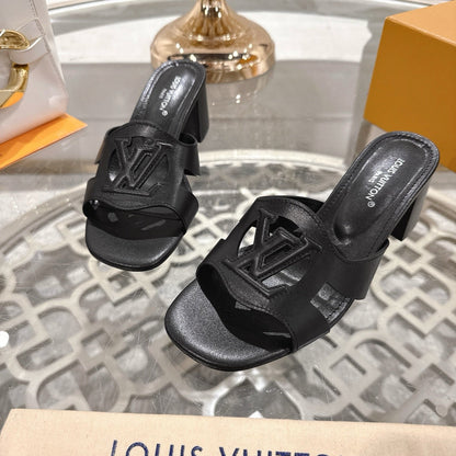 LOUIS VUITTON ISOLA HIGH 55 MM MULE IN BLACK CALFSKIN