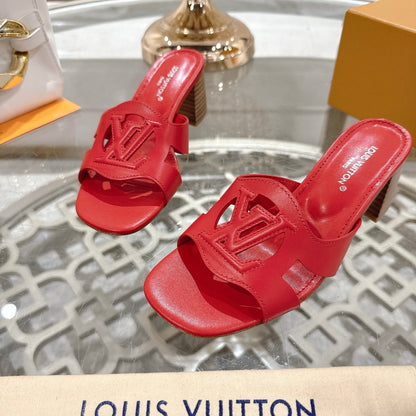 LOUIS VUITTON ISOLA HIGH 55 MM MULE IN CHERRY RED CALFSKIN