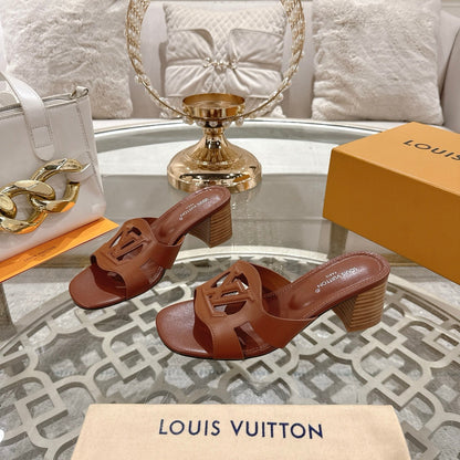 LOUIS VUITTON ISOLA HIGH 55 MM MULE IN PENNY BROWN CALFSKIN