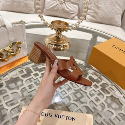 LOUIS VUITTON ISOLA HIGH 55 MM MULE IN PENNY BROWN CALFSKIN