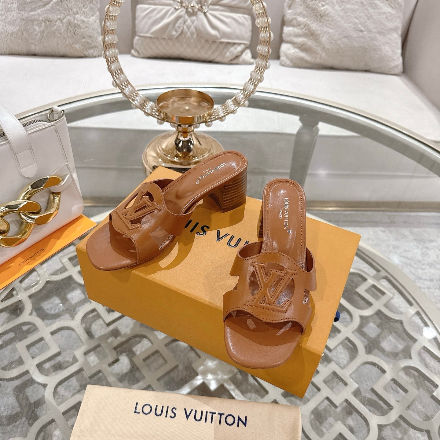 LOUIS VUITTON ISOLA HIGH 55 MM MULE IN BRONZE BROWN CALFSKIN