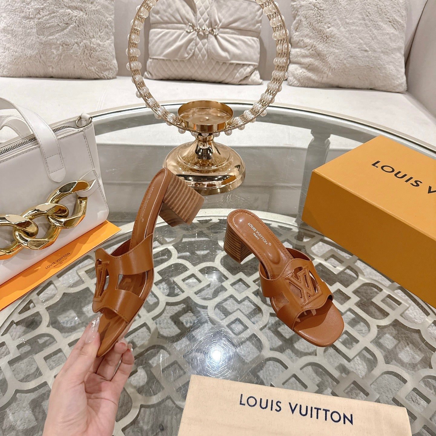 LOUIS VUITTON ISOLA HIGH 55 MM MULE IN BRONZE BROWN CALFSKIN