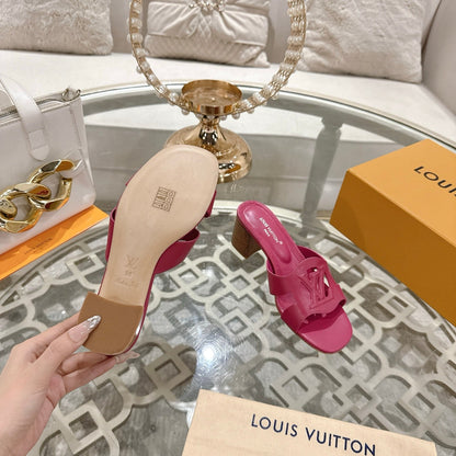 LOUIS VUITTON ISOLA HIGH 55 MM MULE IN DARK PINK CALFSKIN