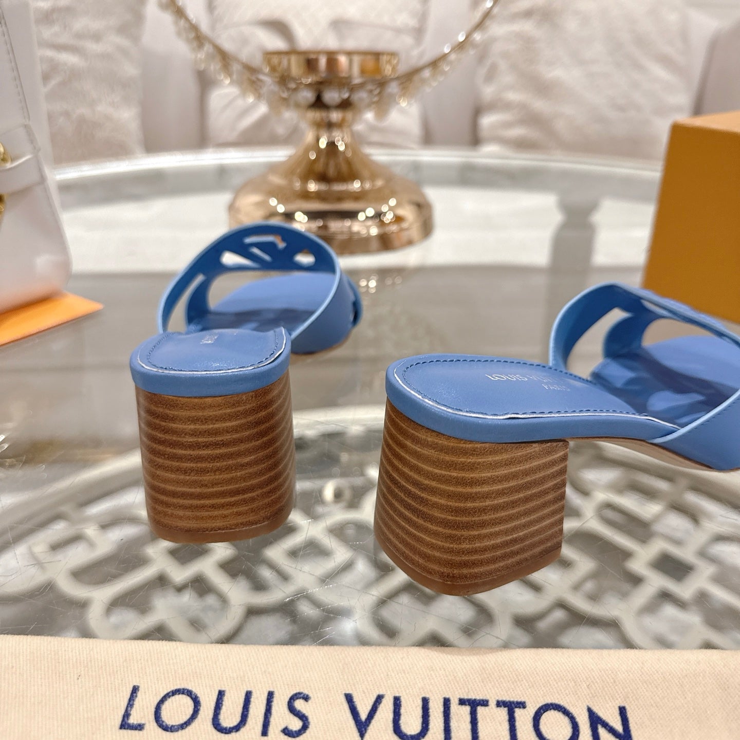 LOUIS VUITTON ISOLA HIGH 55 MM MULE IN CORNFLOWER BLUE CALFSKIN