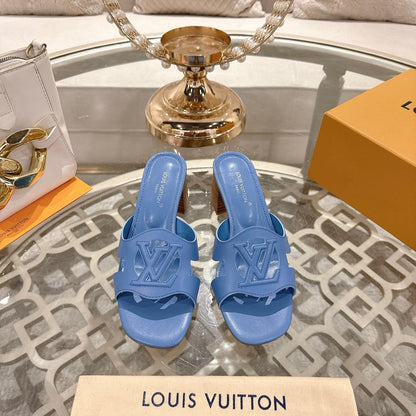 LOUIS VUITTON ISOLA HIGH 55 MM MULE IN CORNFLOWER BLUE CALFSKIN