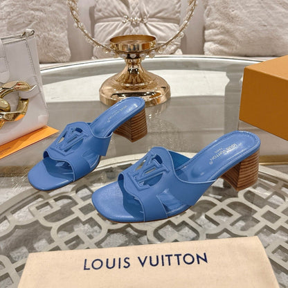 LOUIS VUITTON ISOLA HIGH 55 MM MULE IN CORNFLOWER BLUE CALFSKIN