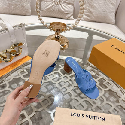 LOUIS VUITTON ISOLA HIGH 55 MM MULE IN CORNFLOWER BLUE CALFSKIN