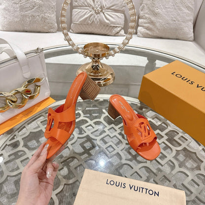 LOUIS VUITTON ISOLA HIGH 55 MM MULE IN VIVID ORANGE CALFSKIN