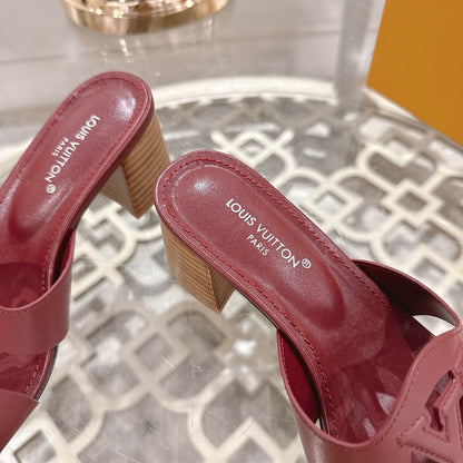 LOUIS VUITTON ISOLA HIGH 55 MM MULE IN JAM RED CALFSKIN