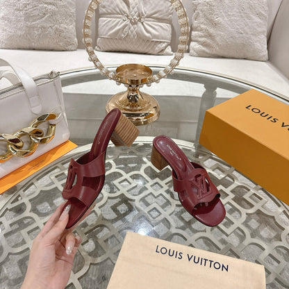 LOUIS VUITTON ISOLA HIGH 55 MM MULE IN JAM RED CALFSKIN