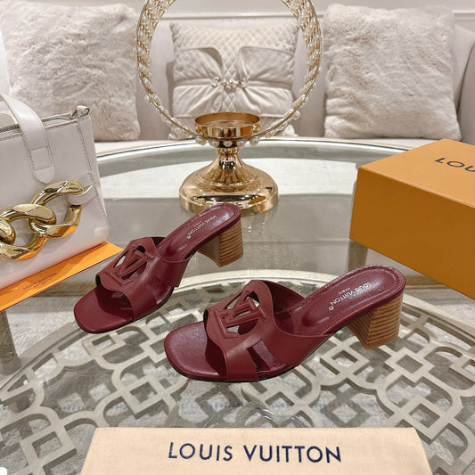 LOUIS VUITTON ISOLA HIGH 55 MM MULE IN JAM RED CALFSKIN