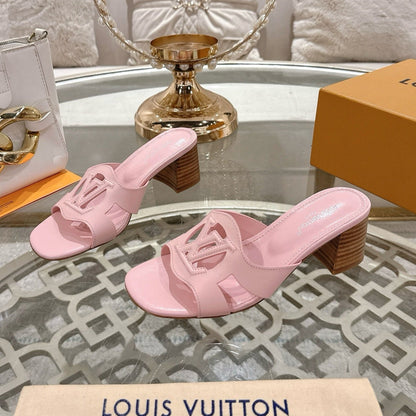 LOUIS VUITTON ISOLA HIGH 55 MM MULE IN PASTEL PINK CALFSKIN