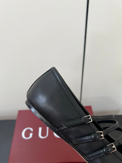 GUCCI MARY JANE 25S IN BLACK LAMBSKIN WITH SILVER HARDWARE