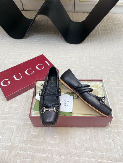 GUCCI BALLET FLAT BLACK HORIZONTAL STRAPS LAMBSKIN
