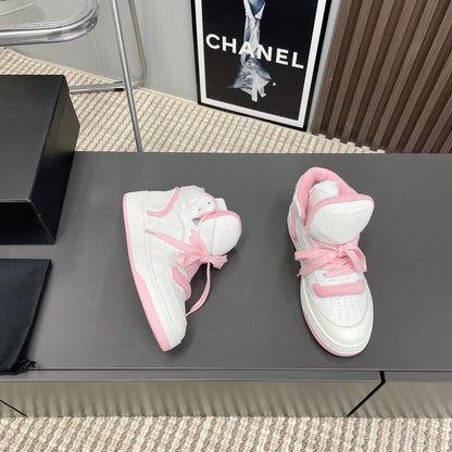 LOUIS VUITTON HIGH-TOP SNEAKERS IN WHITE MIX BABY PINK CALFSKIN