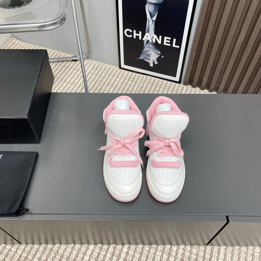 LOUIS VUITTON HIGH-TOP SNEAKERS IN WHITE MIX BABY PINK CALFSKIN