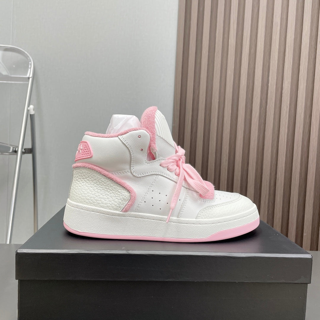 LOUIS VUITTON HIGH-TOP SNEAKERS IN WHITE MIX BABY PINK CALFSKIN