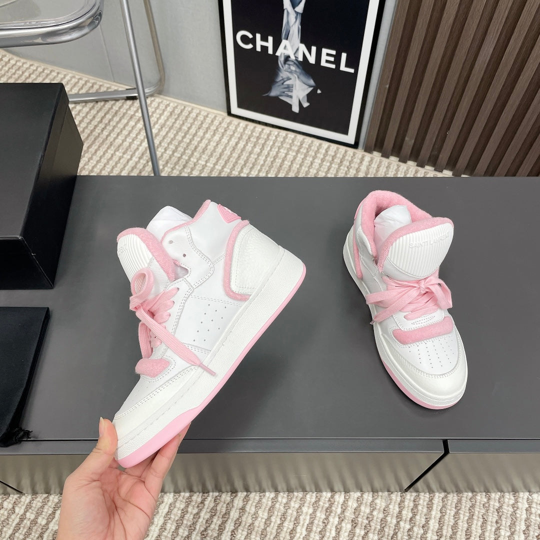 LOUIS VUITTON HIGH-TOP SNEAKERS IN WHITE MIX BABY PINK CALFSKIN