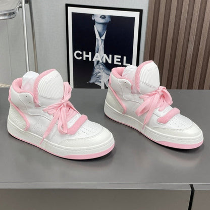 LOUIS VUITTON HIGH-TOP SNEAKERS IN WHITE MIX BABY PINK CALFSKIN