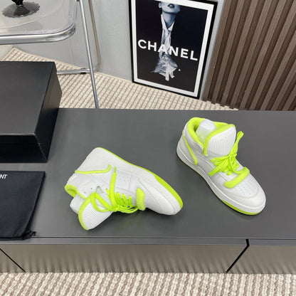 LOUIS VUITTON HIGH-TOP SNEAKERS IN WHITE MIX NEON GREEN CALFSKIN