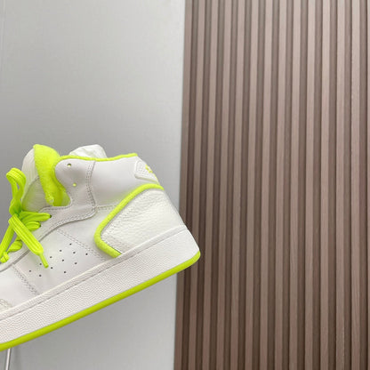 LOUIS VUITTON HIGH-TOP SNEAKERS IN WHITE MIX NEON GREEN CALFSKIN