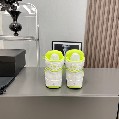 LOUIS VUITTON HIGH-TOP SNEAKERS IN WHITE MIX NEON GREEN CALFSKIN