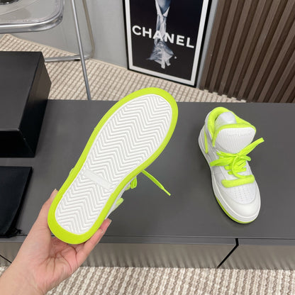 LOUIS VUITTON HIGH-TOP SNEAKERS IN WHITE MIX NEON GREEN CALFSKIN
