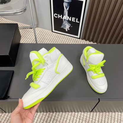 LOUIS VUITTON HIGH-TOP SNEAKERS IN WHITE MIX NEON GREEN CALFSKIN