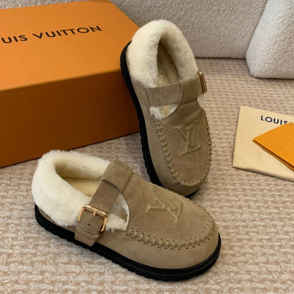 LOUIS VUITTON COLORADO COMFORT MARY JANE IN KHAKI GREEN SUEDE AND SHEARLING LINING