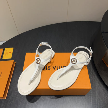 LOUIS VUITTON LV THONG SANDALS 25S IN WHITE CALFSKIN WITH GOLD HARDWARE